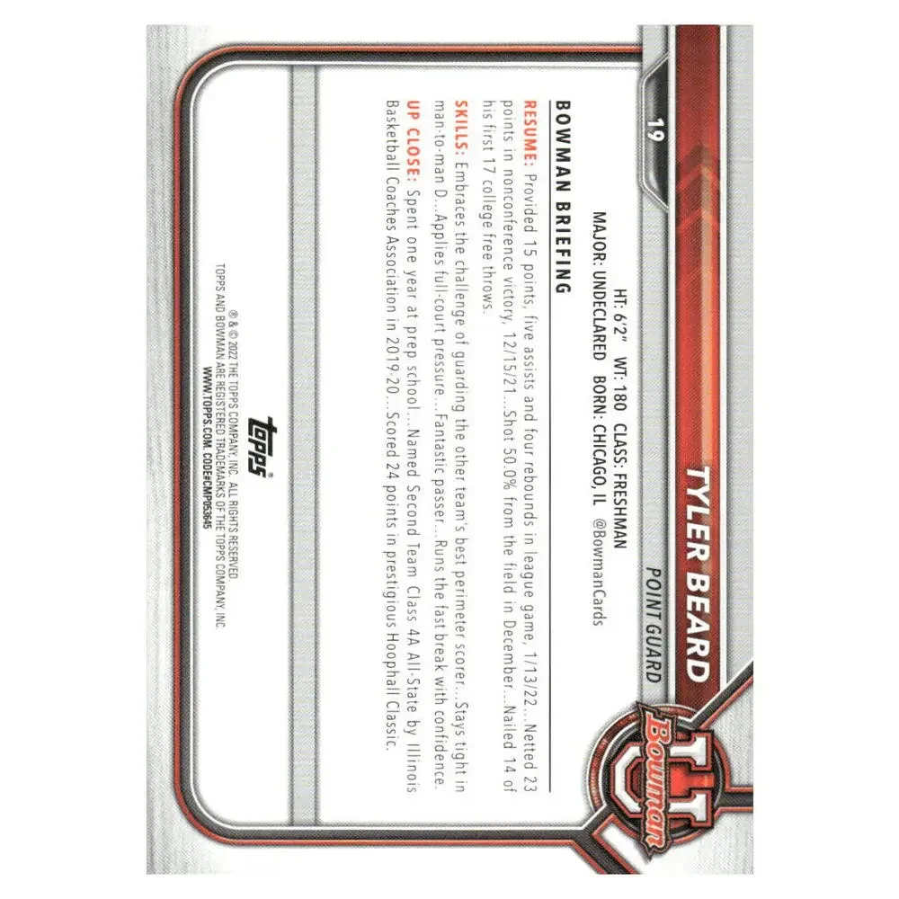 2021-22 Bowman University #19 Tyler Beard